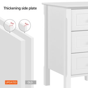 Yaheetech Bedside Table Set of 2, Nightstand with 3 Drawer and Solid Wood Legs, Accent Night Stand with Storage Cabinet for Bedroom and Home Office, 16″ L × 16″ W × 24″ H, White