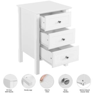 Yaheetech Bedside Table Set of 2, Nightstand with 3 Drawer and Solid Wood Legs, Accent Night Stand with Storage Cabinet for Bedroom and Home Office, 16″ L × 16″ W × 24″ H, White