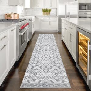 KILOCOCO Hallway Runner Rug 2'x8' Runners for Hallways Washable Runner Rug Non Slip Laundry Room Rug Low-Pile Rug Runner for Bedroom Kitchen Living Room Boho Rug, Blue Grey