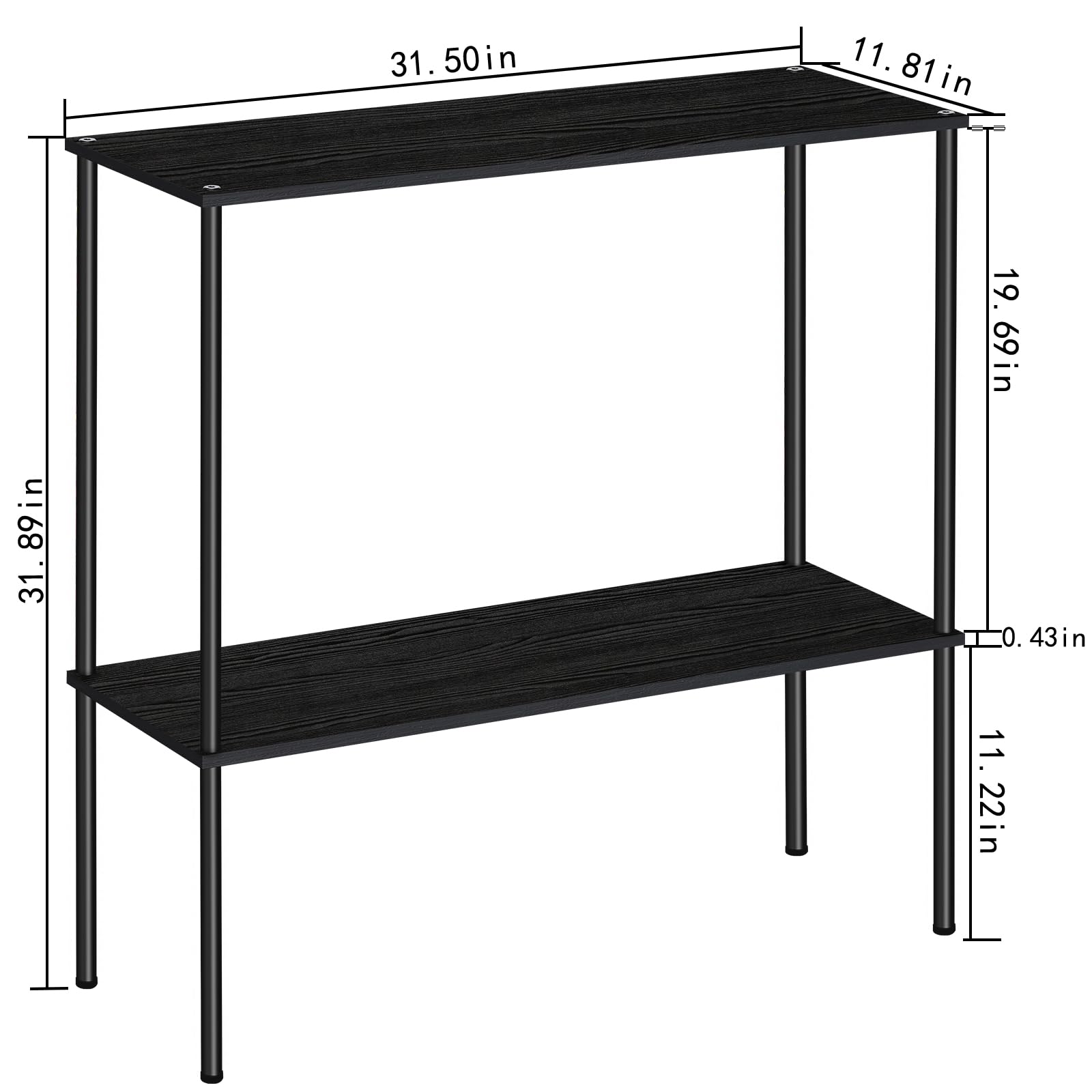 Entryway Table, 31'' Narrow Console Table, Tall Sofa Table, 2 Tier Skinny Console Table, Couch Tables for Living Room, Entryway, Hallway, Foyer(Black)