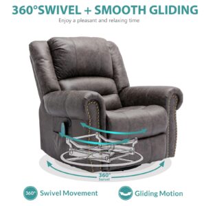 MEETWARM Massage Swivel Rocker Recliner with Heat and Vibration, Manual Glider Rocking Recliner Chair, 360°Swivel Lounge Reclining Chair with Remote Control/USB Ports for Living Room(Gray)