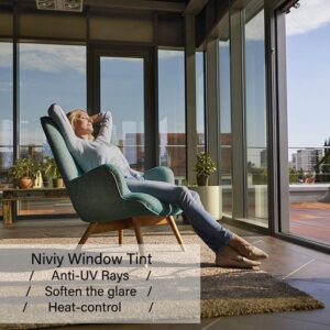 Niviy One Way Window Film Privacy Mirror Effect Self-Adhesive Window Tint UV Heat Control Glass Door Film for Home and Office, Black-Silver 17.7 x 118 inches