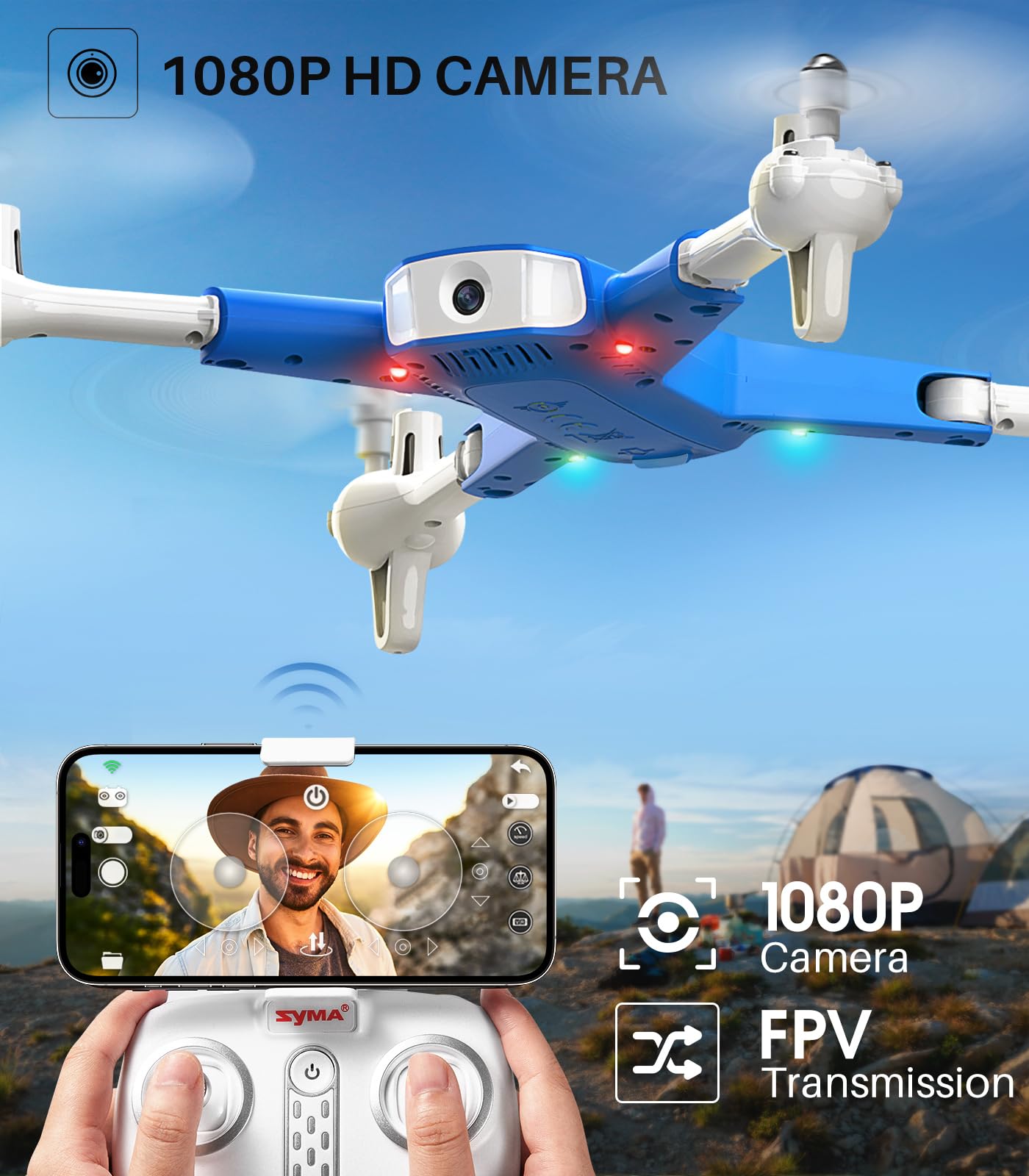 SYMA Drone with Camera for Adults Kids,1080P FPV Camera RC Quadcopter with Altitude Hold, One Key Start, 3D Flips, 2 Batteries Remote Control Helicopter Flying Toys Gifts for Boys Girls