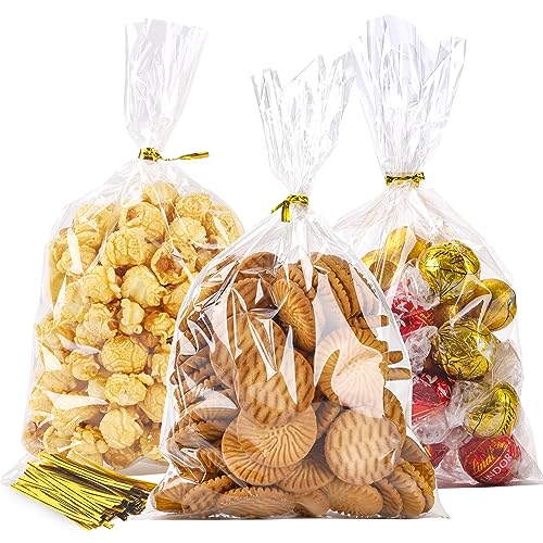 LOKIQNG Cellophane Bags Plastic Gift Bags Clear Cookie Bags Treat Bags with Twist Ties for Party Favor Bags(100PACK,6x10inch)