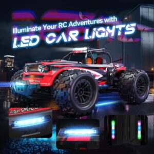 DEERC 1:14 Fast RC Cars with Colorful Led Lights,40KM/H High Speed Shark Remote Control Car,4X4 All Terrains RC Monster Truck,Waterproof Off-Road with 2 Batteries level indicator for Adults Boys