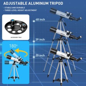 Telescope 70mm Aperture 600mm -Magnification 24-180X, Astronomical Portable Refracting Telescope Fully Multi-Coated High Transmission Coatings AZ Mount with Tripod &Wireless Control & Carrying Bag