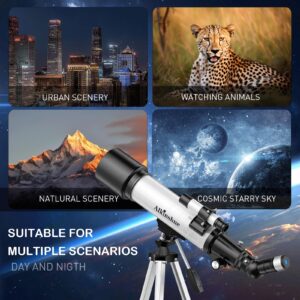 Telescope 70mm Aperture 600mm -Magnification 24-180X, Astronomical Portable Refracting Telescope Fully Multi-Coated High Transmission Coatings AZ Mount with Tripod &Wireless Control & Carrying Bag