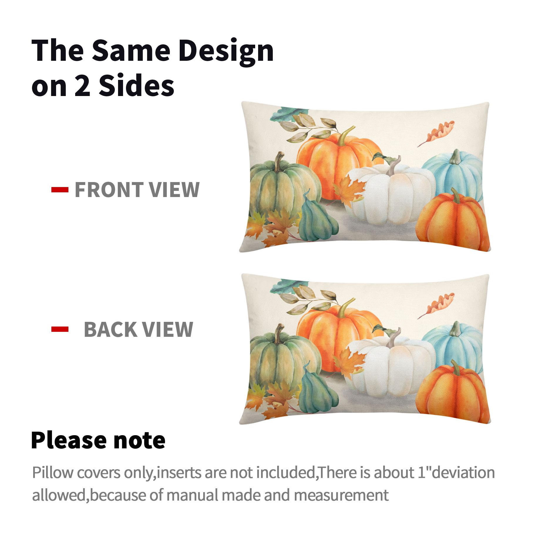 Fall Maple Leaves Lumbar Pillow Covers 12X20 In Teal Orange White Green Pumpkins Decorative Couch Pillow Cases Set of 2 Autumn Thanksgiving Throw Pillows Farm Decor For Room Porch Patio Couch Outdoor