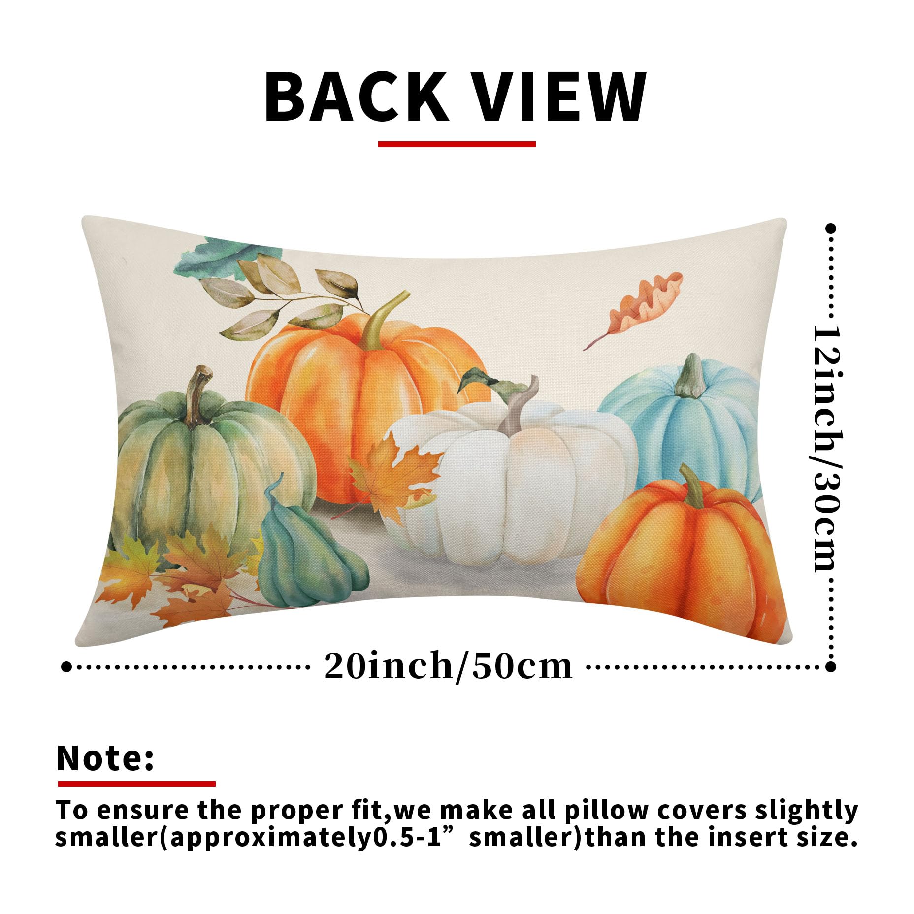 Fall Maple Leaves Lumbar Pillow Covers 12X20 In Teal Orange White Green Pumpkins Decorative Couch Pillow Cases Set of 2 Autumn Thanksgiving Throw Pillows Farm Decor For Room Porch Patio Couch Outdoor