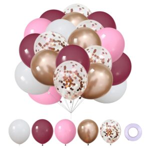 MOXMAY 12 Inch 30 Pack White Pink Champagne Rose Red Gold Confetti Balloons Garland Arch Kit Chrome Metallic Balloons for Graduation Birthday Wedding Shower Party