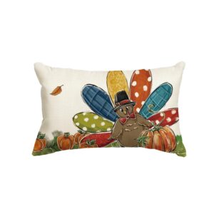 avoin colorlife thanksgiving turkey pumpkin throw pillow cover, 12 x 20 inch thanksgiving fall cushion case for sofa couch