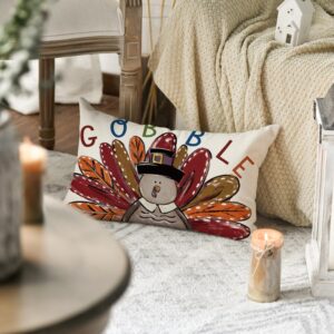 AVOIN colorlife Gobble Turkey Thanksgiving Throw Pillow Cover, 12 x 20 Inch Thanksgiving Cushion Case for Sofa Couch