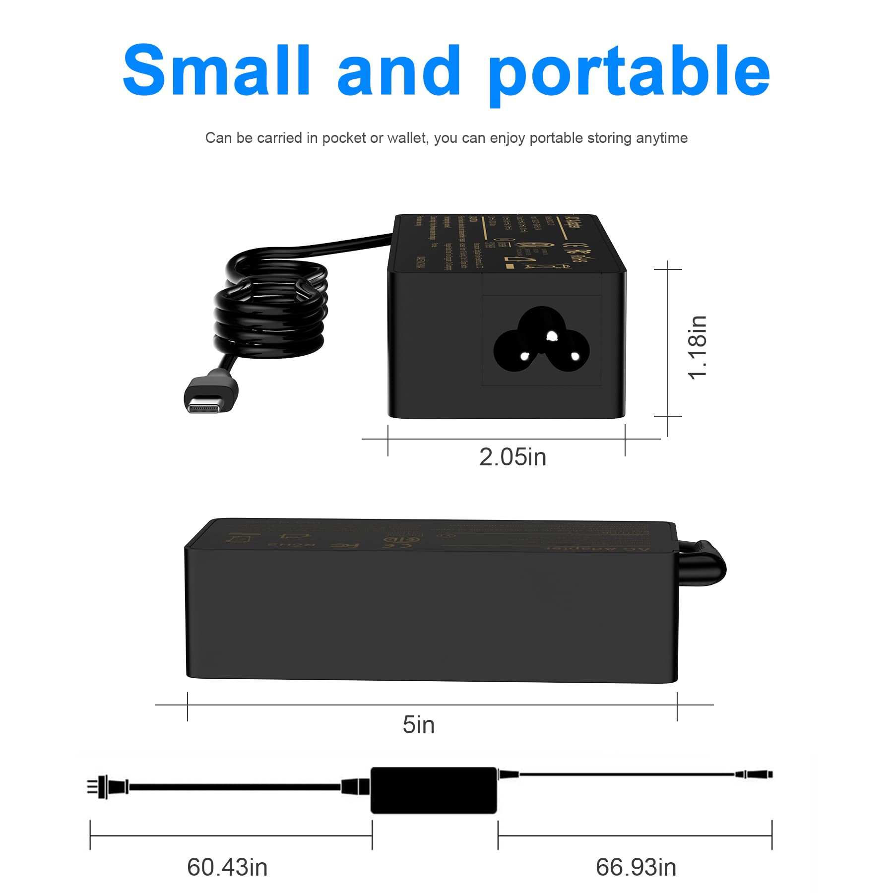 USB C Laptop Charger 100w for Chromebook Charger, Lenovo Thinkpad E495 E590 E595 X1 Carbon 5th 6th Gen Yoga 370 X280 X390 X395 910 920 T14 T480 P/N: 01FR024 ADLX65YCC3D