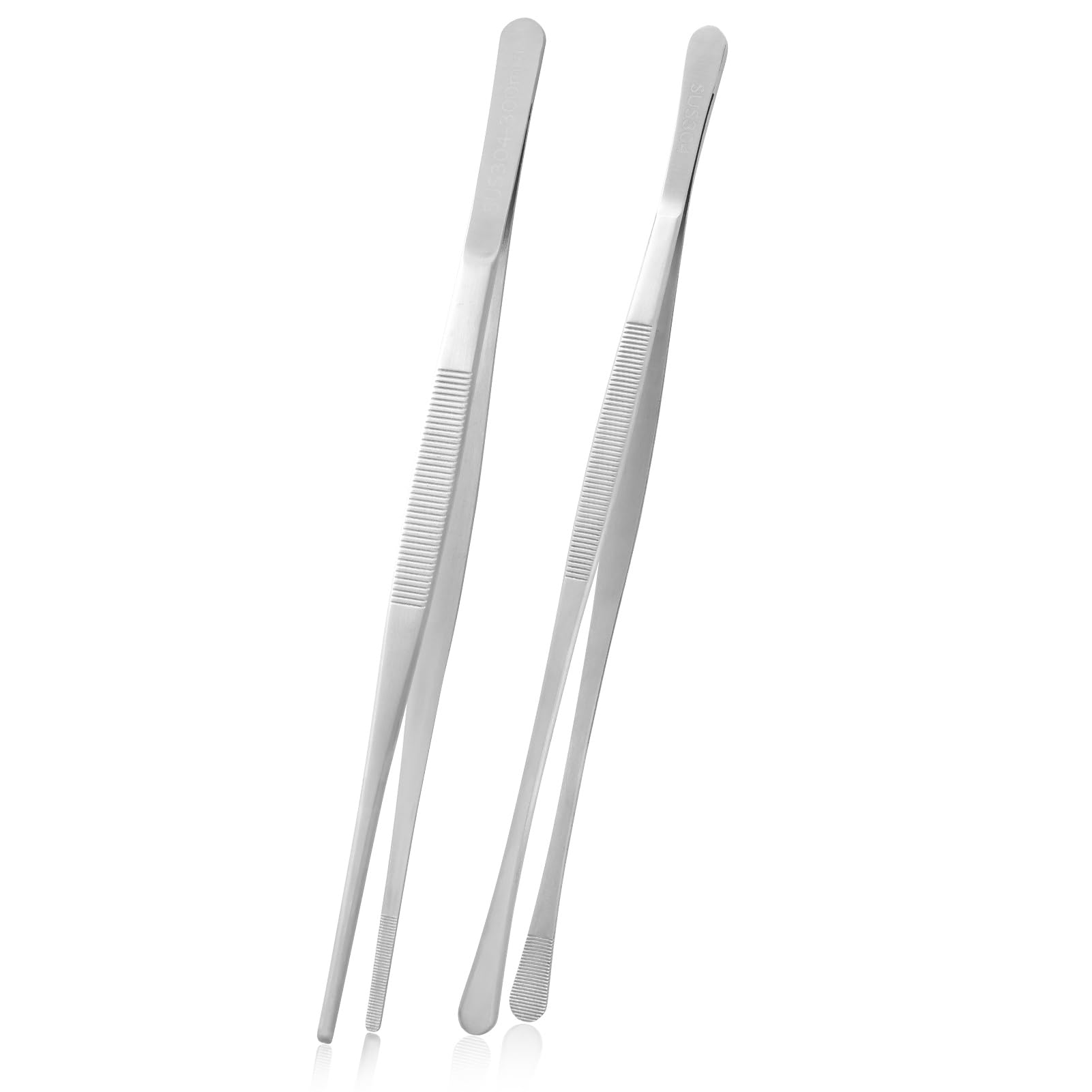 HALO FORGE 2 Pcs Kitchen Fine Tweezers Tongs - 12 Inch Stainless Steel Food Tweezers Set, Professional Extra-Long Chef Cooking Tweezers for BBQ Bar Meat (Silver)