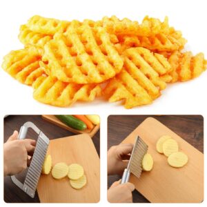 2 Pieces Crinkle Cutters for Vegetable Potatoes Fries Stainless Steel Wavy Slicers Kitchen Crinkle Cutter Knife Chipper Salad Chopping Cucumber Carrot Fruit (Stainless Steel Handle)