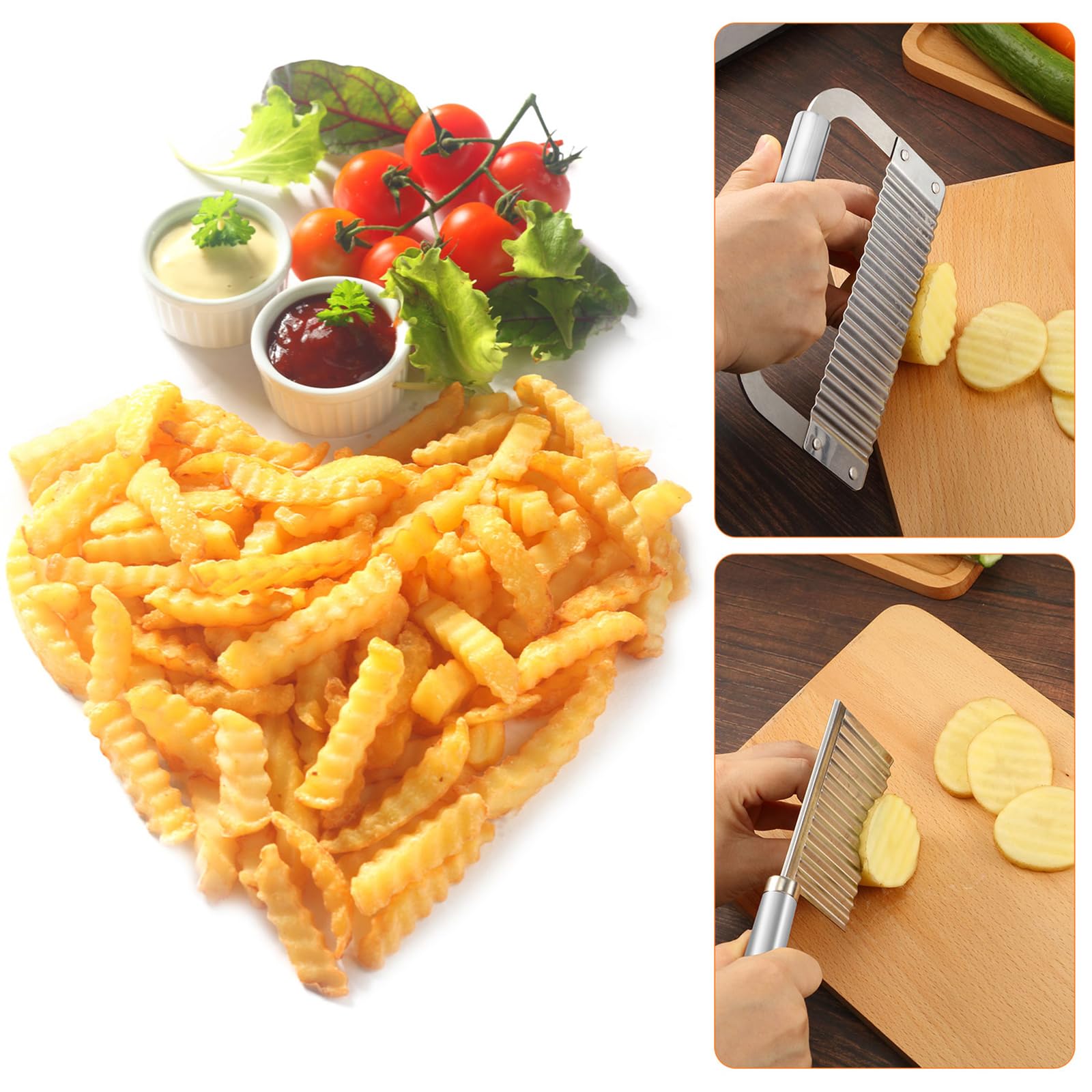 2 Pieces Crinkle Cutters for Vegetable Potatoes Fries Stainless Steel Wavy Slicers Kitchen Crinkle Cutter Knife Chipper Salad Chopping Cucumber Carrot Fruit (Stainless Steel Handle)