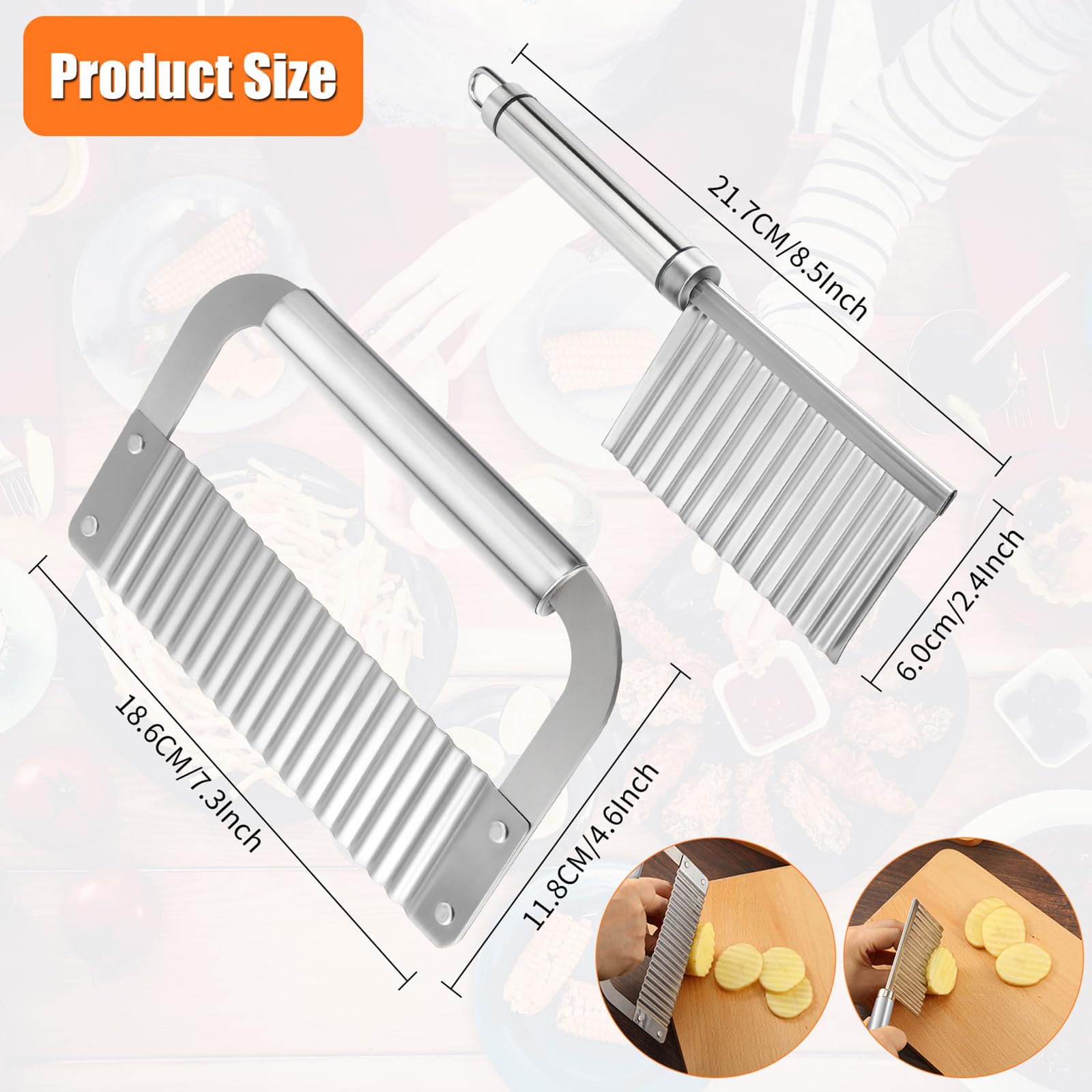 2 Pieces Crinkle Cutters for Vegetable Potatoes Fries Stainless Steel Wavy Slicers Kitchen Crinkle Cutter Knife Chipper Salad Chopping Cucumber Carrot Fruit (Stainless Steel Handle)