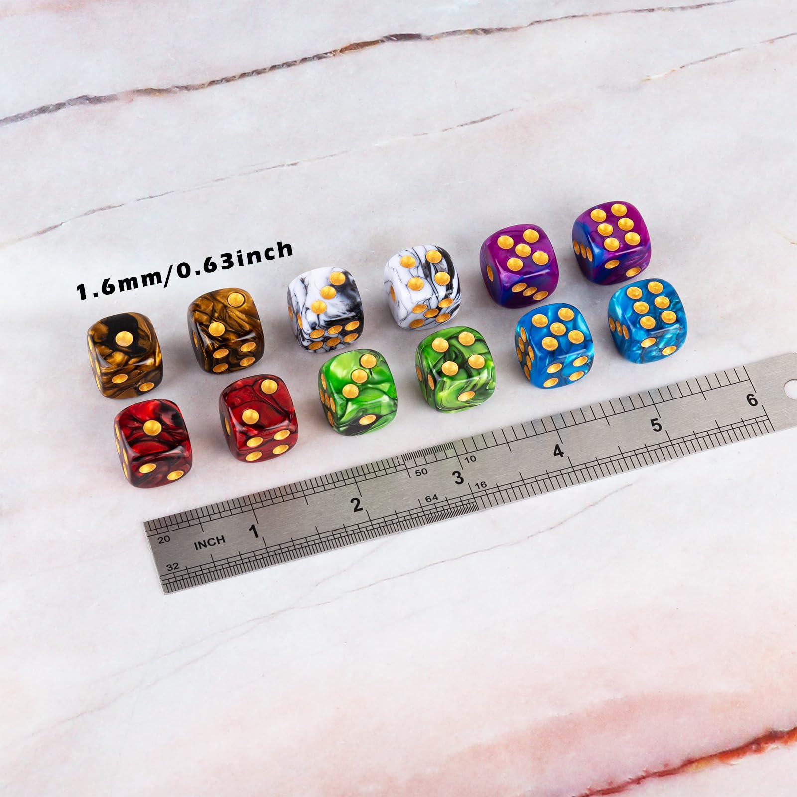 36 Pieces 16mm Marble D6 Dice 6 Sided Dice Set Round Corner Board Game Dice for MTG DND Tenzi Farkle Yahtzee Bunco or Math Learning