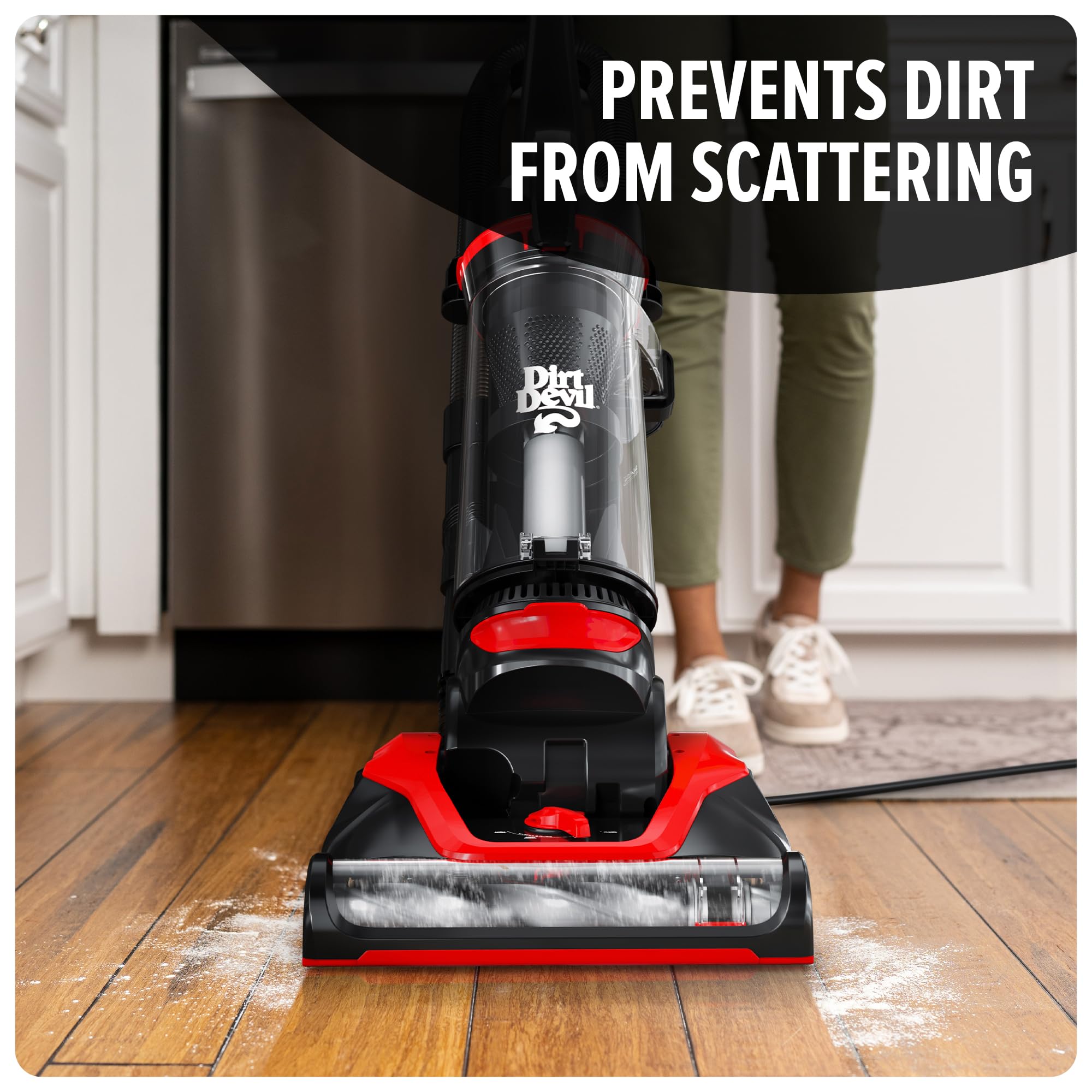 Dirt Devil Multi-Surface Extended Reach+ Bagless Upright Vacuum Cleaner Machine, for Carpet and Hard Floor, Height Adjustment, Powerful Suction with Versatile Tools, Lightweight, UD76300V, Red