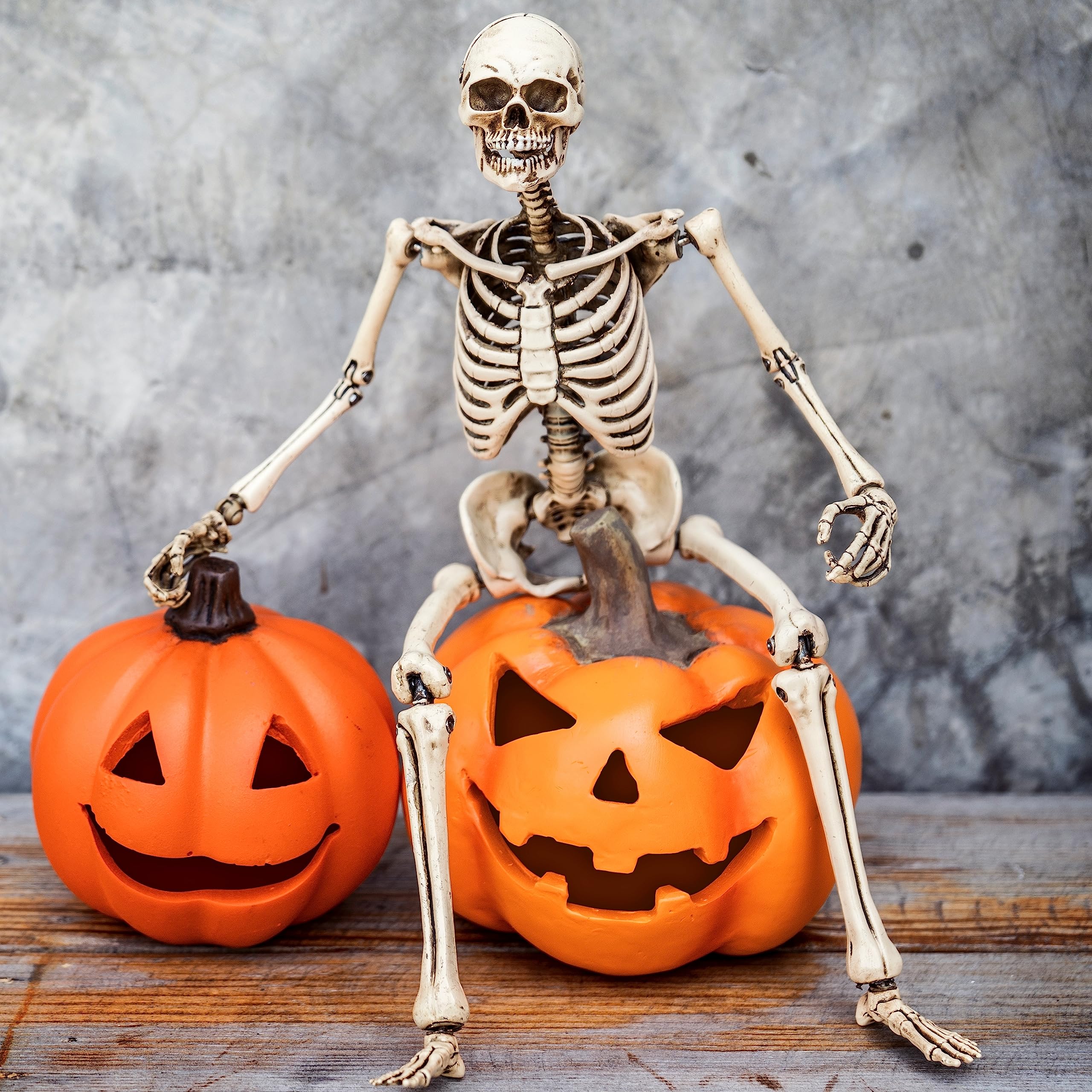 Halloween Skeletons Decorations, 16" Posable Plastic Skeleton 5 Packs, Full Body Skeleton Bulk with Movable Joints, Realistic Spooky Scary Skeletons for Outdoor Indoor Halloween Party Haunted House