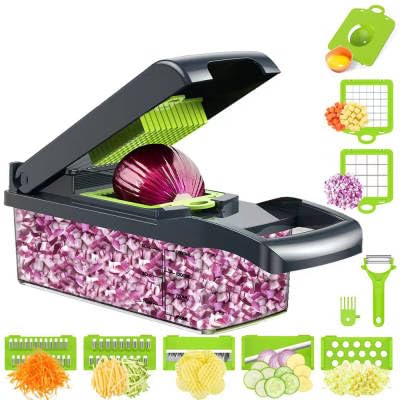 BM VIRAL Vegetable Chopper, Onion Chopper, Mandolin Slicer, Pro 10 in 1 professional food Chopper Multifunctional Vegetable Chopper and Slicer, Dicing Machine, With Container (grey)