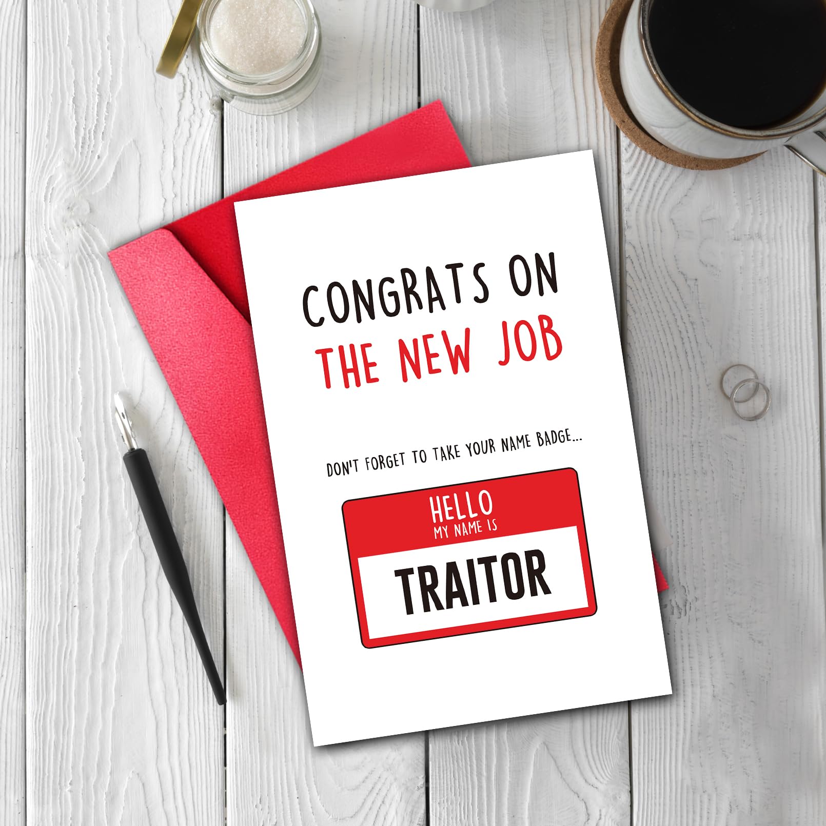 Funny New Job Card for Coworker, Hilarious Leaving Card for Colleague, Unique Going Away Card for Him Her, “HELLO MY NAME IS TRAITOR.”