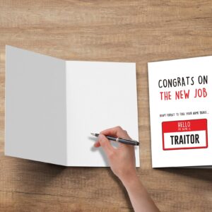 Funny New Job Card for Coworker, Hilarious Leaving Card for Colleague, Unique Going Away Card for Him Her, “HELLO MY NAME IS TRAITOR.”