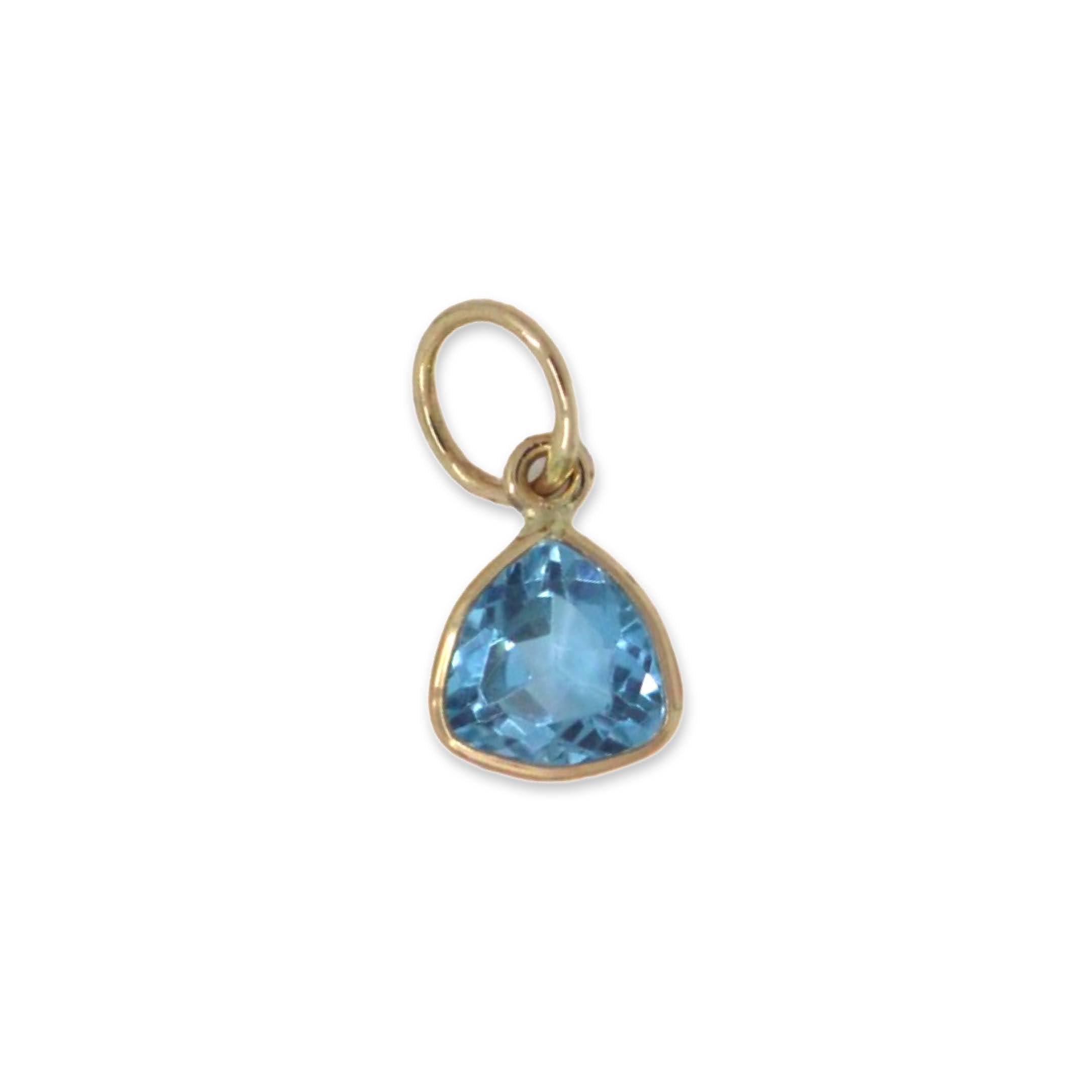 Swiss-Blue-Topaz Charm 5mm Triangle-Shape Handmade In 14k Yellow Gold