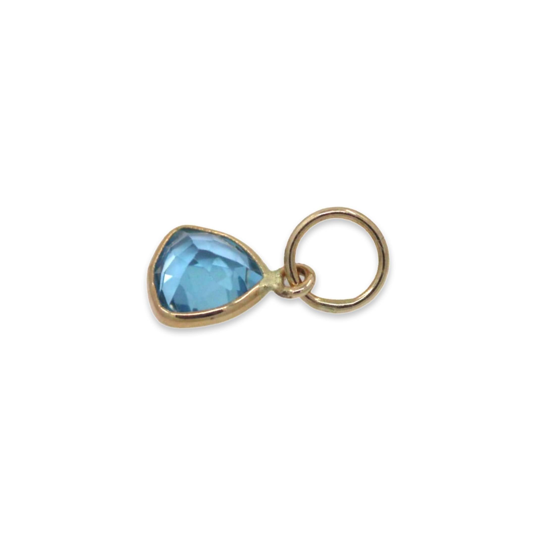 Swiss-Blue-Topaz Charm 5mm Triangle-Shape Handmade In 14k Yellow Gold