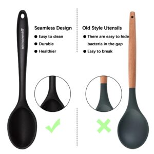 Silicone Cooking Spoon, Nonstick Kitchen Spoons for Cooking, Slotted and Solid Serving Spoon Heat Resistant, Silicone Mixing Spoons Basting Spoon Stirring Spoon for Nonstick Cookware 4 Pack