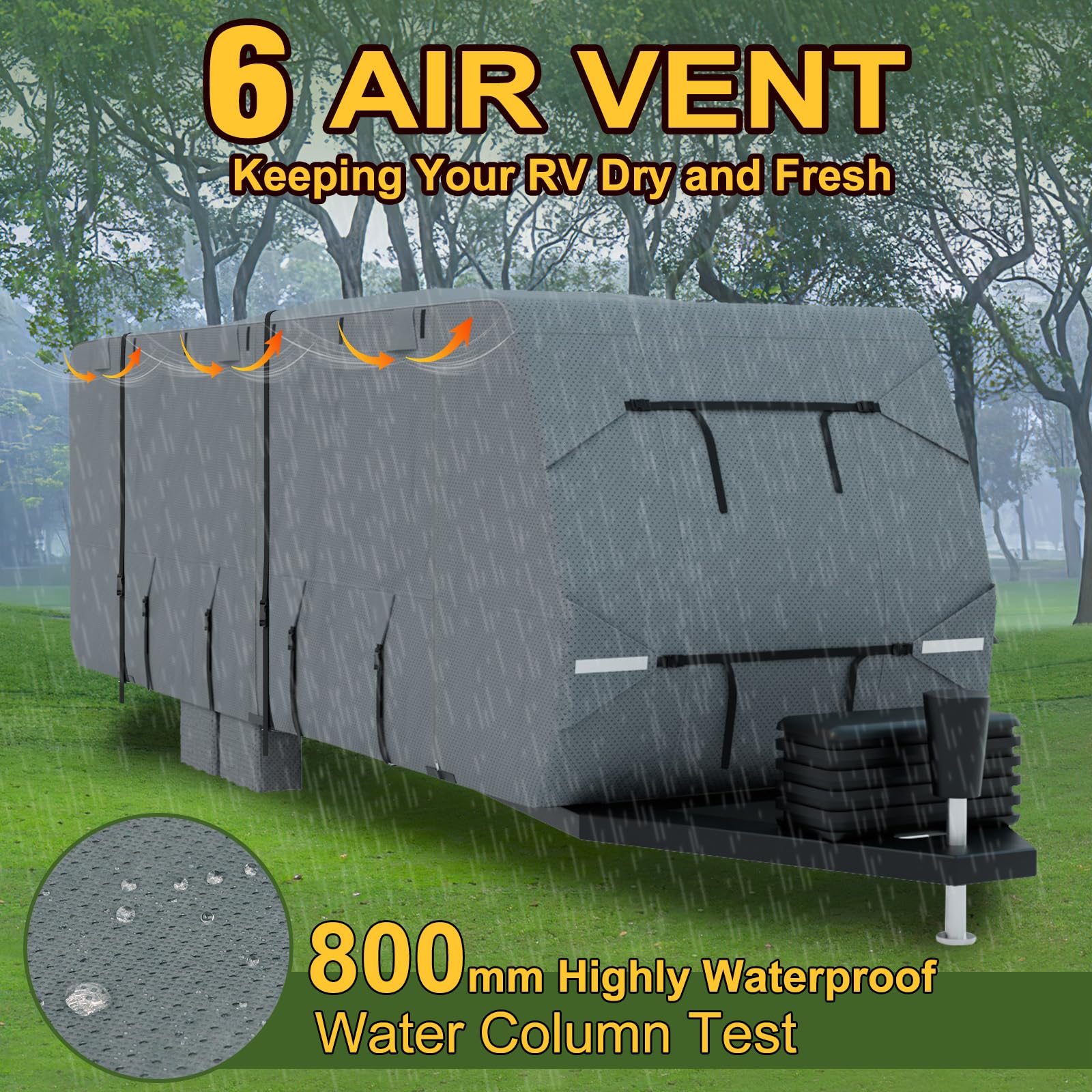 Mofeez Travel Trailer RV Cover, Extra-Thick Upgraded 5 Layers for Camper Cover 24'-27' Windproof Waterproof Rip-Stop RV Covers with Adhesive Repair Patches, 2Pcs Extra Straps & 4 Tire Covers