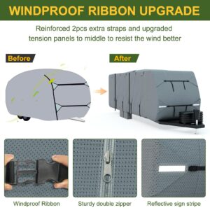 Mofeez Travel Trailer RV Cover, Extra-Thick Upgraded 5 Layers for Camper Cover 24'-27' Windproof Waterproof Rip-Stop RV Covers with Adhesive Repair Patches, 2Pcs Extra Straps & 4 Tire Covers