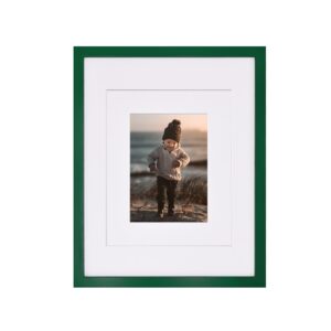 kinlink 11x14 picture frame green, wood frame with acrylic plexiglass for pictures 5x7/8x10 with mat or 11x14 without mat, tabletop and wall mounting display, 1 pack