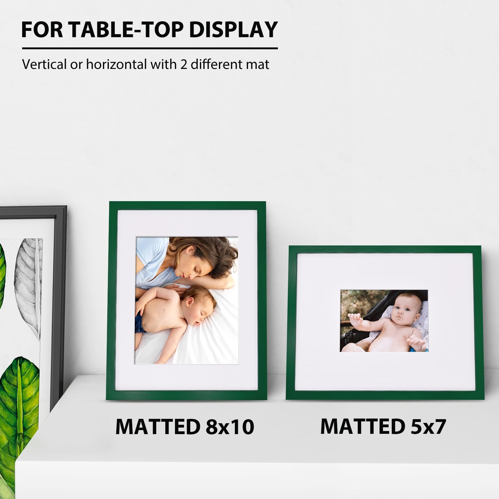 KINLINK 11x14 Picture frame Green, Wood frame with Acrylic Plexiglass for Pictures 5x7/8x10 with Mat or 11x14 without Mat, Tabletop and Wall Mounting Display, 1 Pack