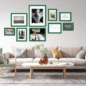 KINLINK 11x14 Picture frame Green, Wood frame with Acrylic Plexiglass for Pictures 5x7/8x10 with Mat or 11x14 without Mat, Tabletop and Wall Mounting Display, 1 Pack