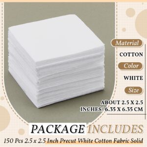 Peryiter 150 Pcs Precut Charm Packs Cotton Fabric Squares 2.5 x 2.5 Inch Mini White Solids Quilting Fabric Bundles for Patchwork DIY Sewing Scrapbooking Quilting for Craft