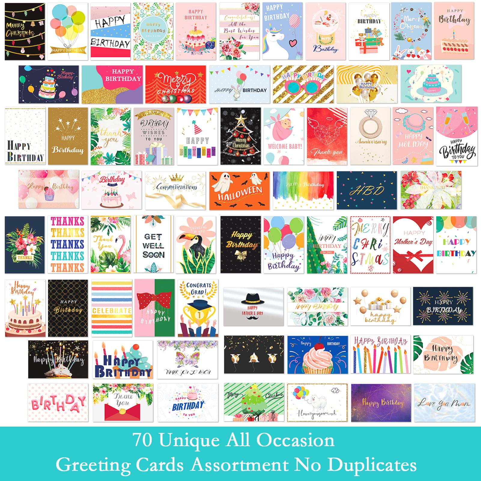 Spvloai 70 Unique Birthday Cards Bulk, All Occasion Greeting Cards Assortment Box with Blank Envelopes and Stickers, Happy Birthday Cards for Women, Men, Family, Friends, 4 x 6 Inches, Funny Birthday