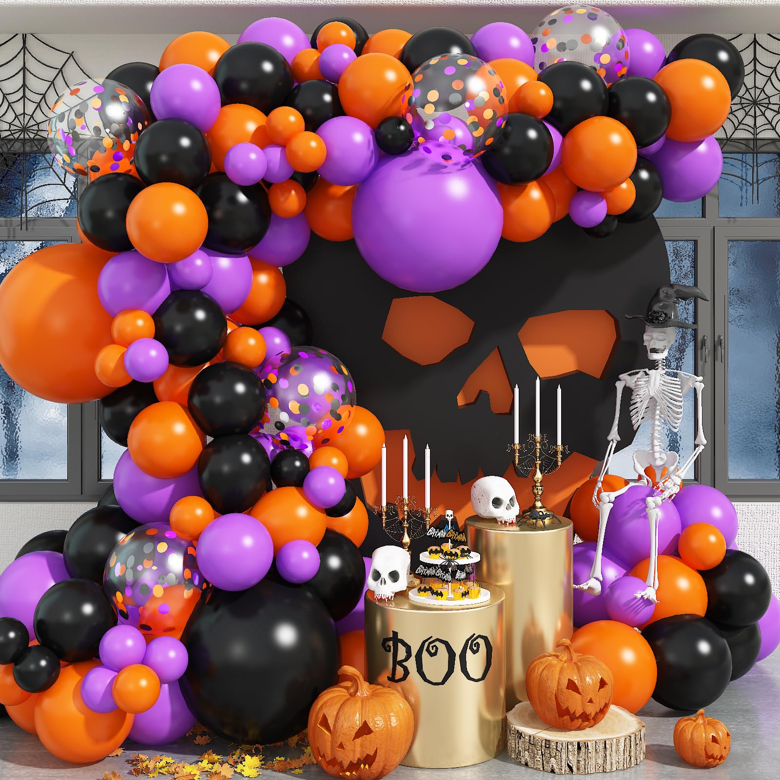 Jobkoo Black Purple Orange Balloon Arch Kit, Matte Orange Purple Black Balloon Garland Confetti Latex Balloons Orange Black Purple Helium Balloon for Happy Graduation Birthday Halloween Party Decor