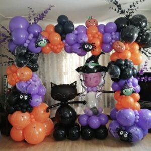 Jobkoo Black Purple Orange Balloon Arch Kit, Matte Orange Purple Black Balloon Garland Confetti Latex Balloons Orange Black Purple Helium Balloon for Happy Graduation Birthday Halloween Party Decor