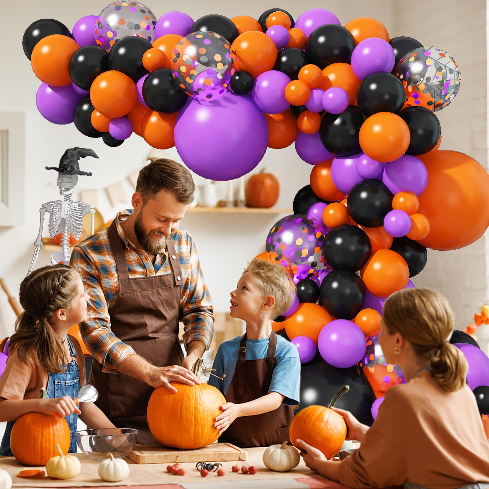 Jobkoo Black Purple Orange Balloon Arch Kit, Matte Orange Purple Black Balloon Garland Confetti Latex Balloons Orange Black Purple Helium Balloon for Happy Graduation Birthday Halloween Party Decor