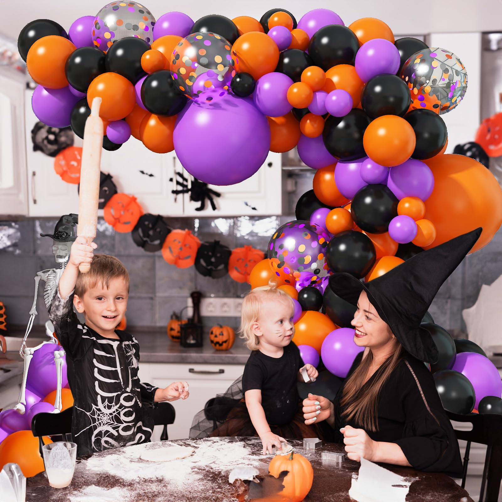 Jobkoo Black Purple Orange Balloon Arch Kit, Matte Orange Purple Black Balloon Garland Confetti Latex Balloons Orange Black Purple Helium Balloon for Happy Graduation Birthday Halloween Party Decor