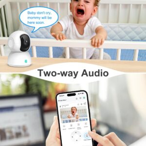 OFYOO 2K Security Camera Indoor(2pk), Baby Monitor Pet Camera with Phone App, 360-Degree WiFi Camera for Home Security, One-Touch Calls, Smart Motion Tracking, IR Night Vision, NO Installation