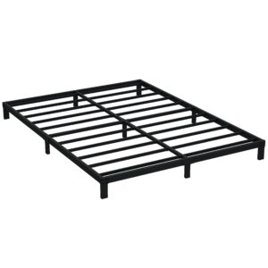 EMODA Queen Bed Frame No Box Spring Needed 6 Inch Heavy Duty Metal Platform BedFrame Queen Size with Steel Slats, Easy Assembly, Black