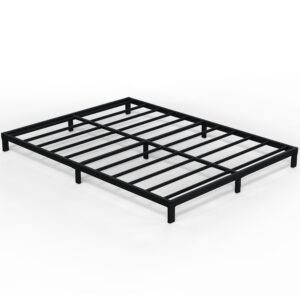 EMODA Queen Bed Frame No Box Spring Needed 6 Inch Heavy Duty Metal Platform BedFrame Queen Size with Steel Slats, Easy Assembly, Black