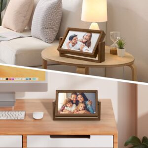 Mixoo 4x6 Picture Frame Rotating Photo Frame, Wooden Picture Frame 4 by 6 Horizontal Double-sided Frame Rustic Floating Frame for Tabletop