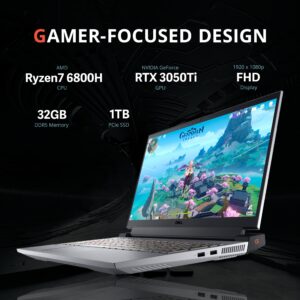 Dell G15 15.6" FHD 120Hz Gaming Laptop, AMD Ryzen 7 6800H, 32GB DDR5 RAM, 1TB PCIe SSD, NVIDIA GeForce RTX 3050Ti, Backlit Keyboard, HD Camera, Win 11 Pro, Gray