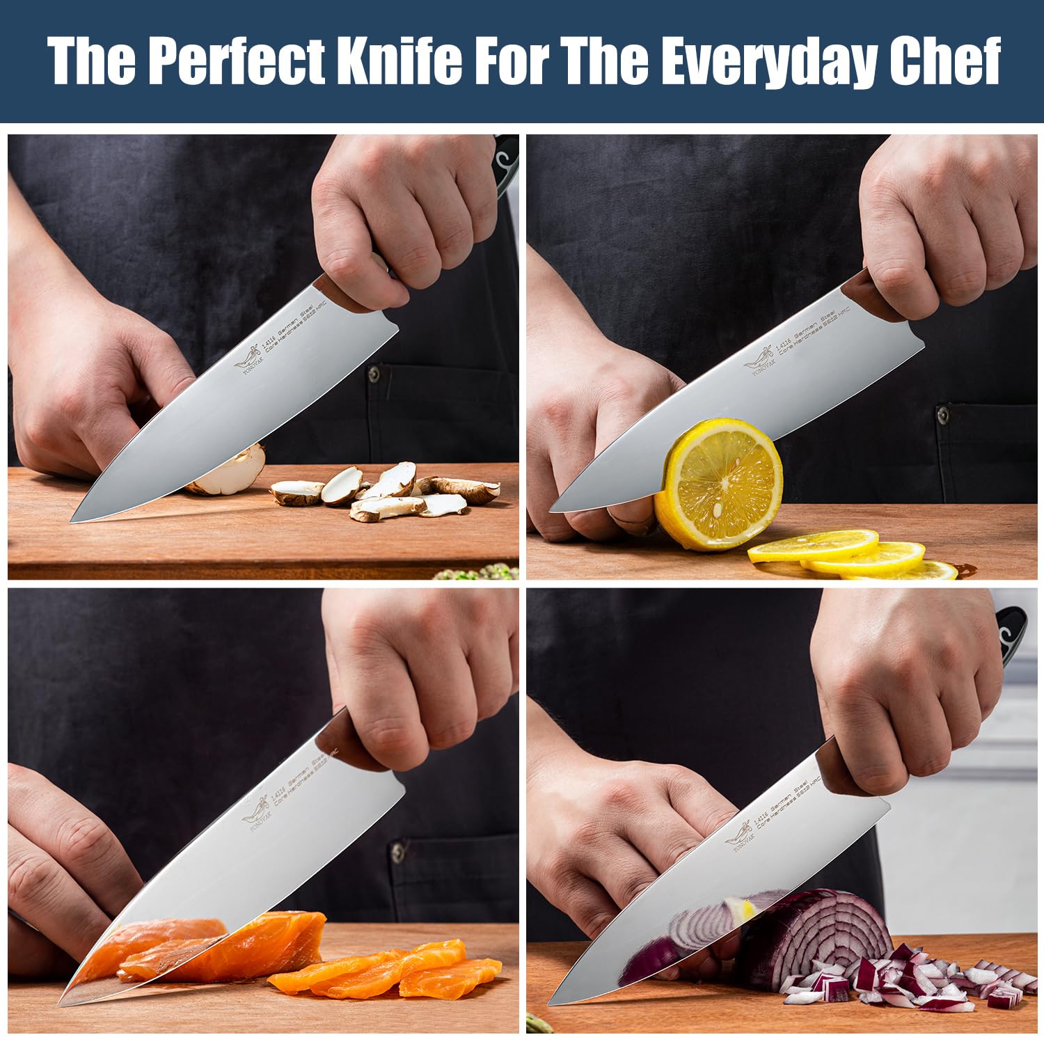 YONOVAK High-Class Chef Knife - Dishwasher Safe Non-Rust Kitchen Knife 8 Inch High Carbon Steel Cooking Knife - New Type Full Tang Handle Chefs Knife