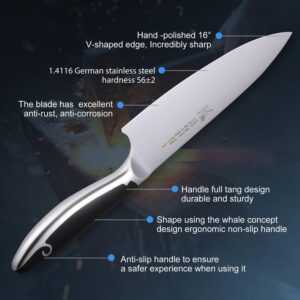 YONOVAK High-Class Chef Knife - Dishwasher Safe Non-Rust Kitchen Knife 8 Inch High Carbon Steel Cooking Knife - New Type Full Tang Handle Chefs Knife