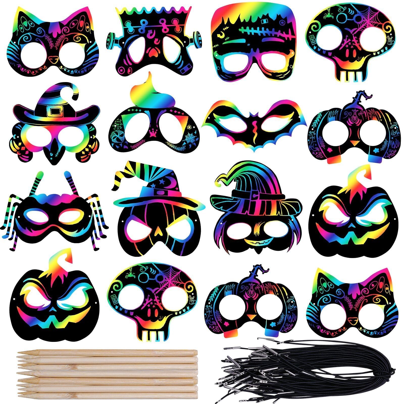 72Pcs Animal Rainbow Scratch Mask, Art Craft Kit for Kids Birthday Cosplay Classroom Decoration, Magic Scratch Paper Christmas Animal Birthday Party Educational Toys