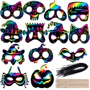 72Pcs Animal Rainbow Scratch Mask, Art Craft Kit for Kids Birthday Cosplay Classroom Decoration, Magic Scratch Paper Christmas Animal Birthday Party Educational Toys